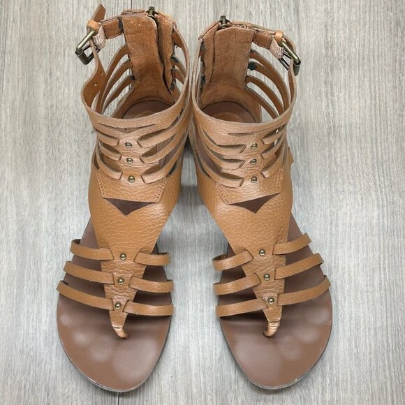 Enzo Angiolini Makalya Gladiator Sandals Women Sz 6M Flat Leather Zip Back Brown - Picture 7 of 12